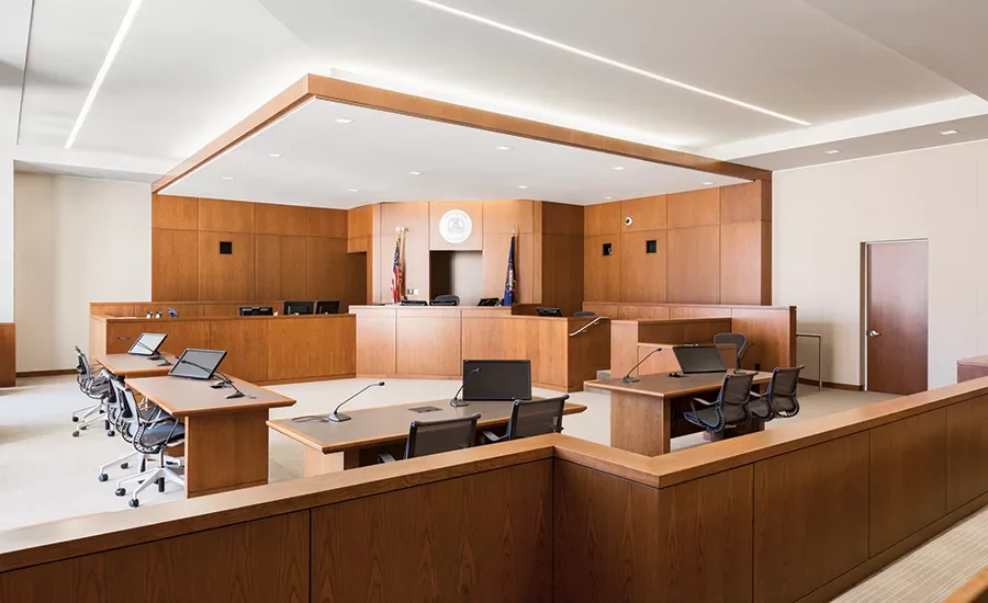 Utah courtroom where serious felony cases such as sexual exploitation or internet crime allegations are prosecuted and defended in state district court.