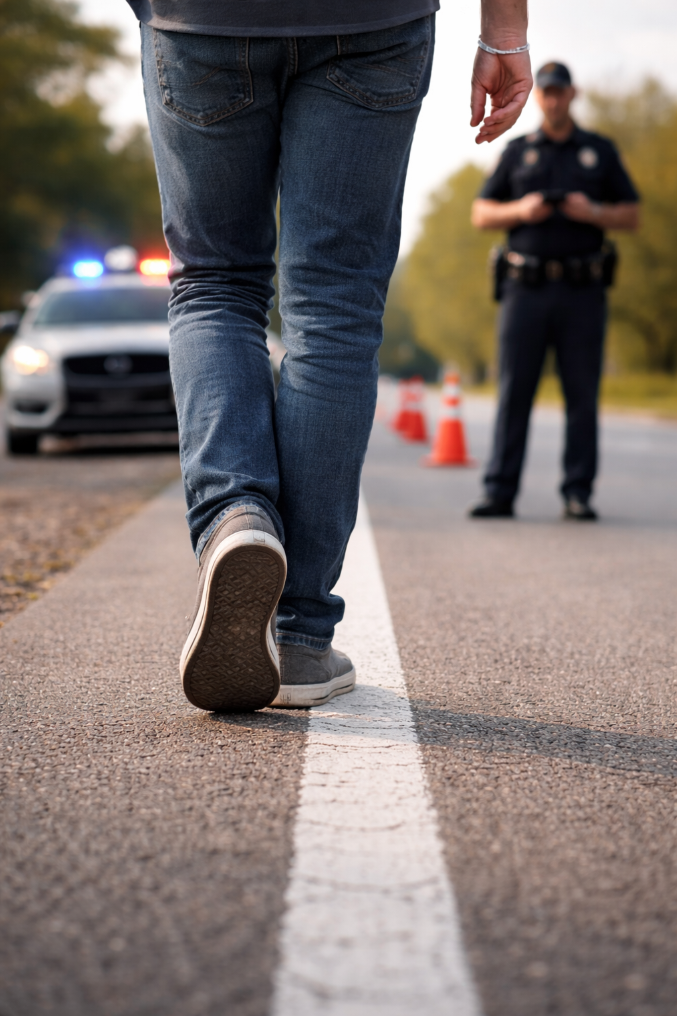 Driver performing field sobriety walk and turn test during Utah DUI stop defended by criminal defense attorney Andrew McAdams