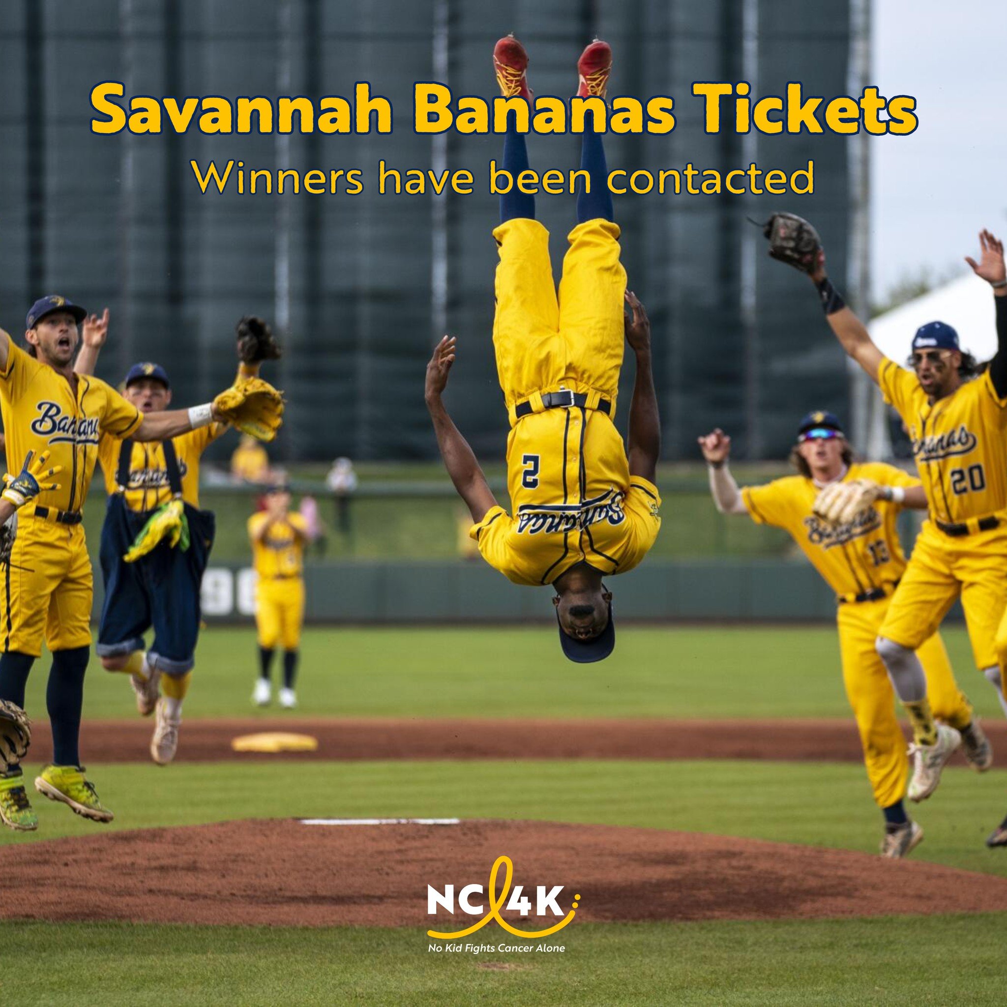 Thank you to everyone who entered the Savannah Bananas ticket raffle! We have reached out to those who won the ticket packages. All the money raised by purchasing tickets to the raffle helped support kids and teens fighting cancer and their families.