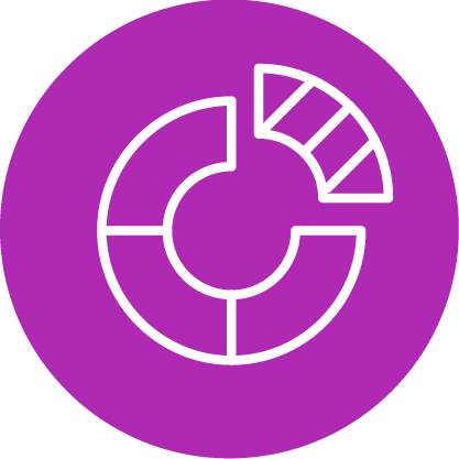 A white segmented circular chart with one shaded section, displayed on a solid purple background.
