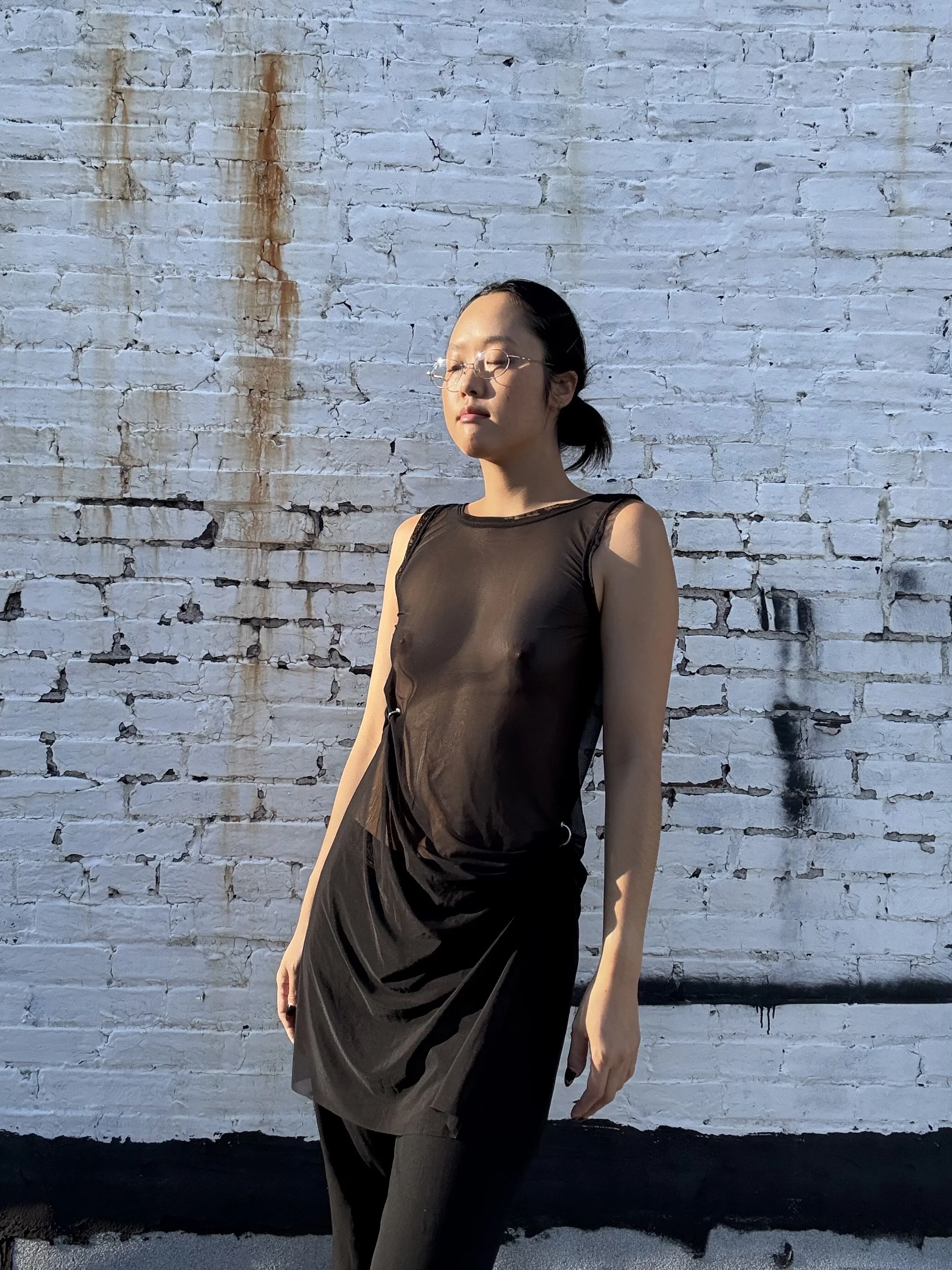 Draped mesh grommet dress