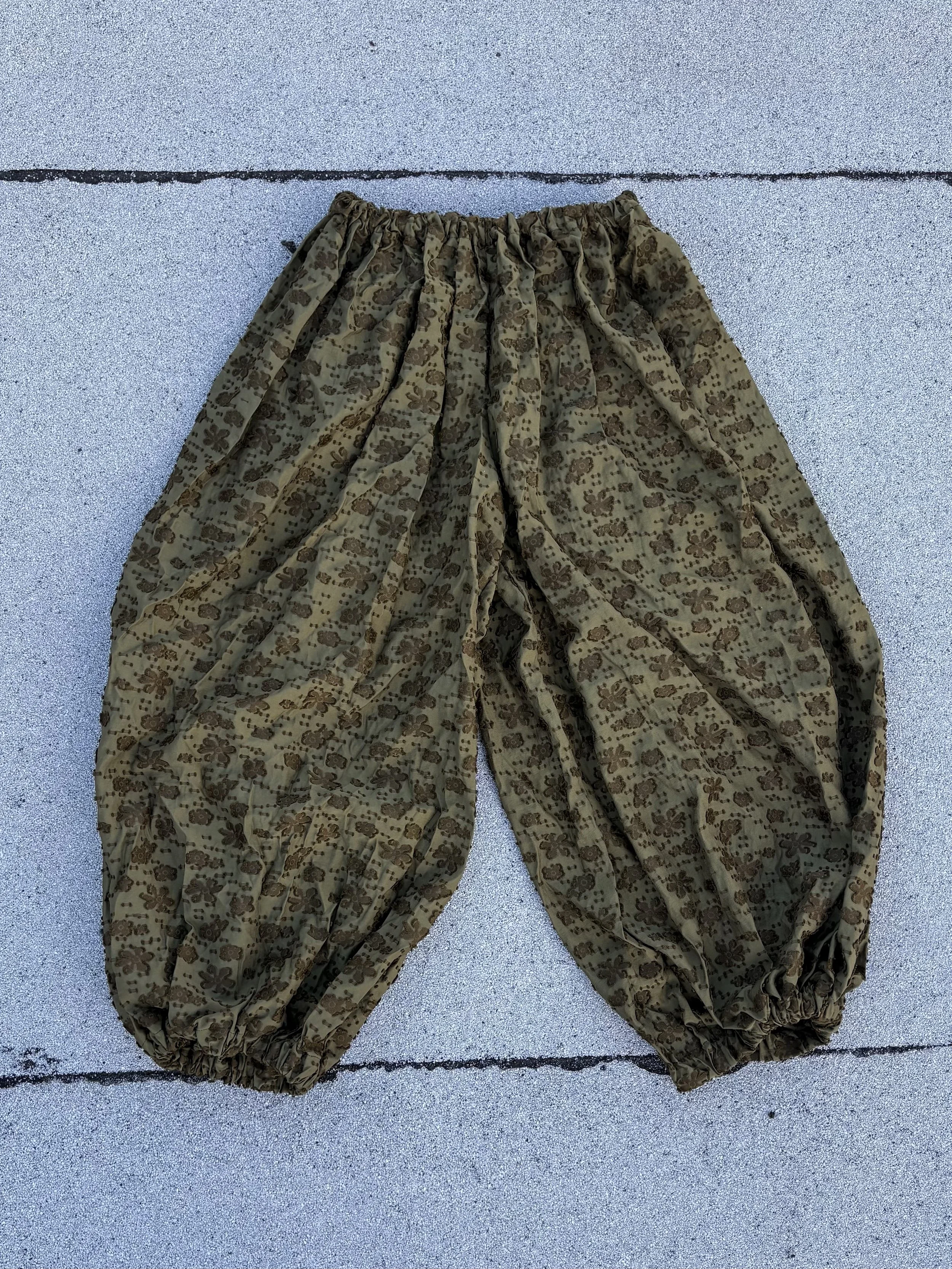 Olive Flower Balloon Pants