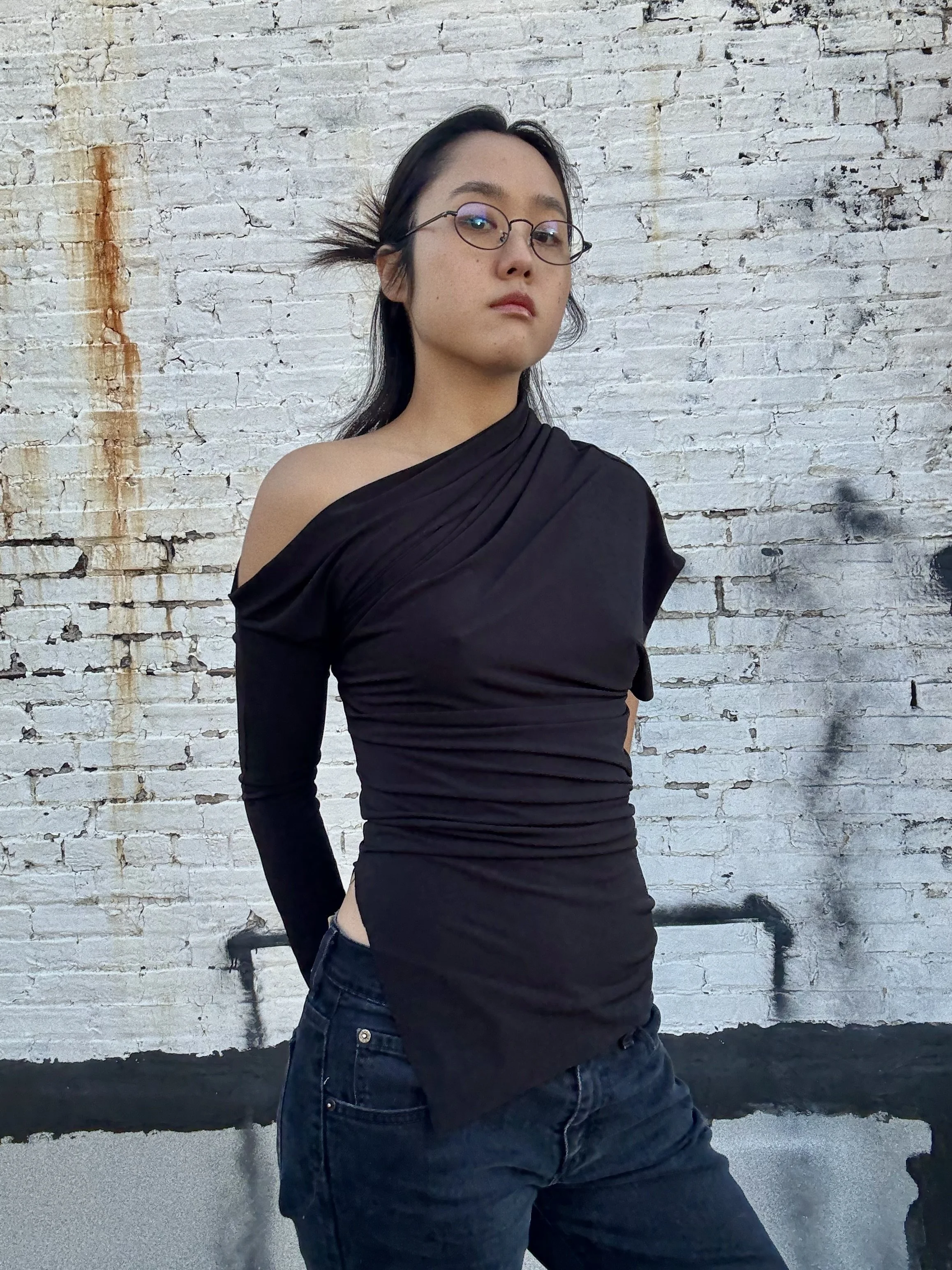 Black Off-shoulder drape top