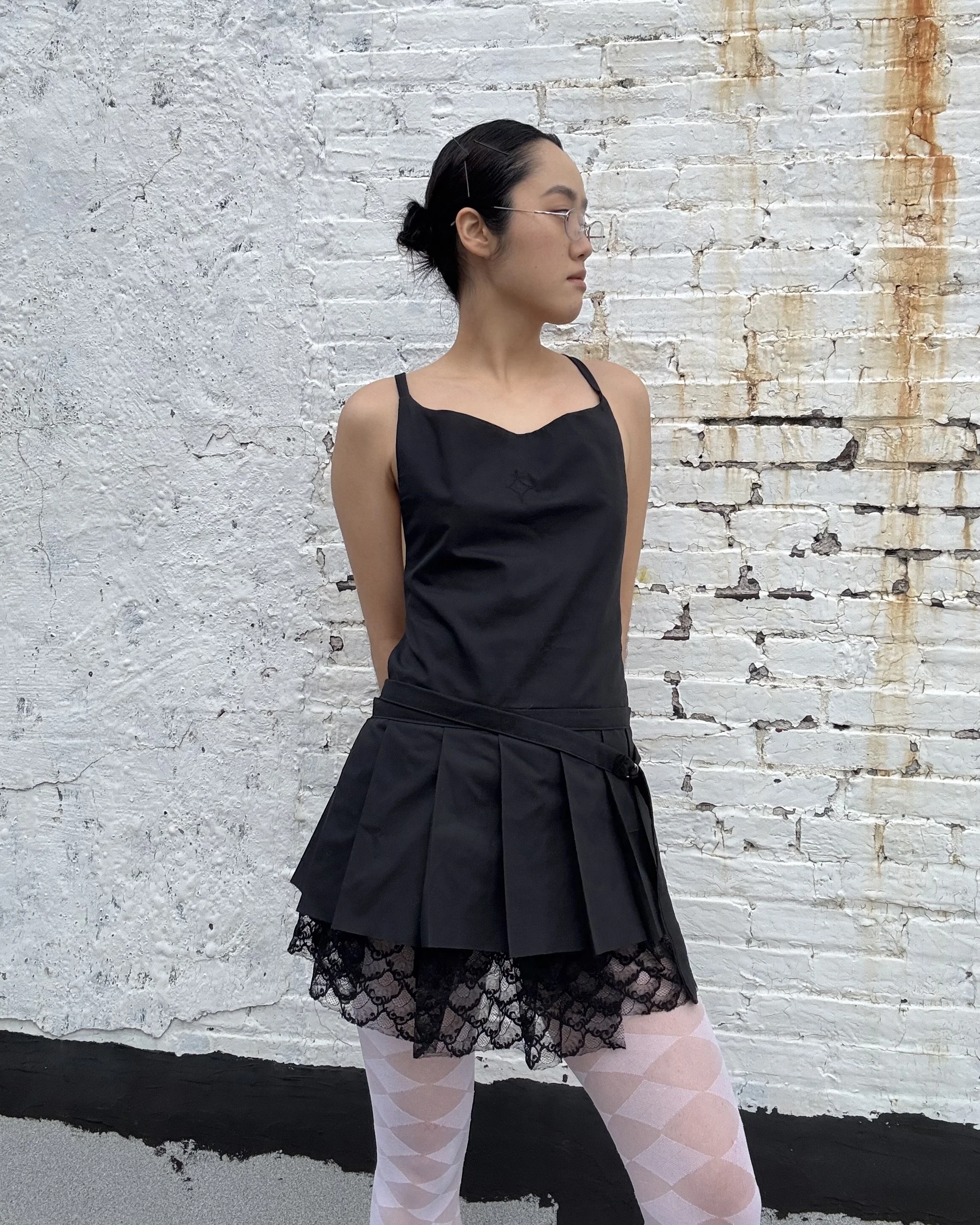 Apron Pleated Shirt Dress