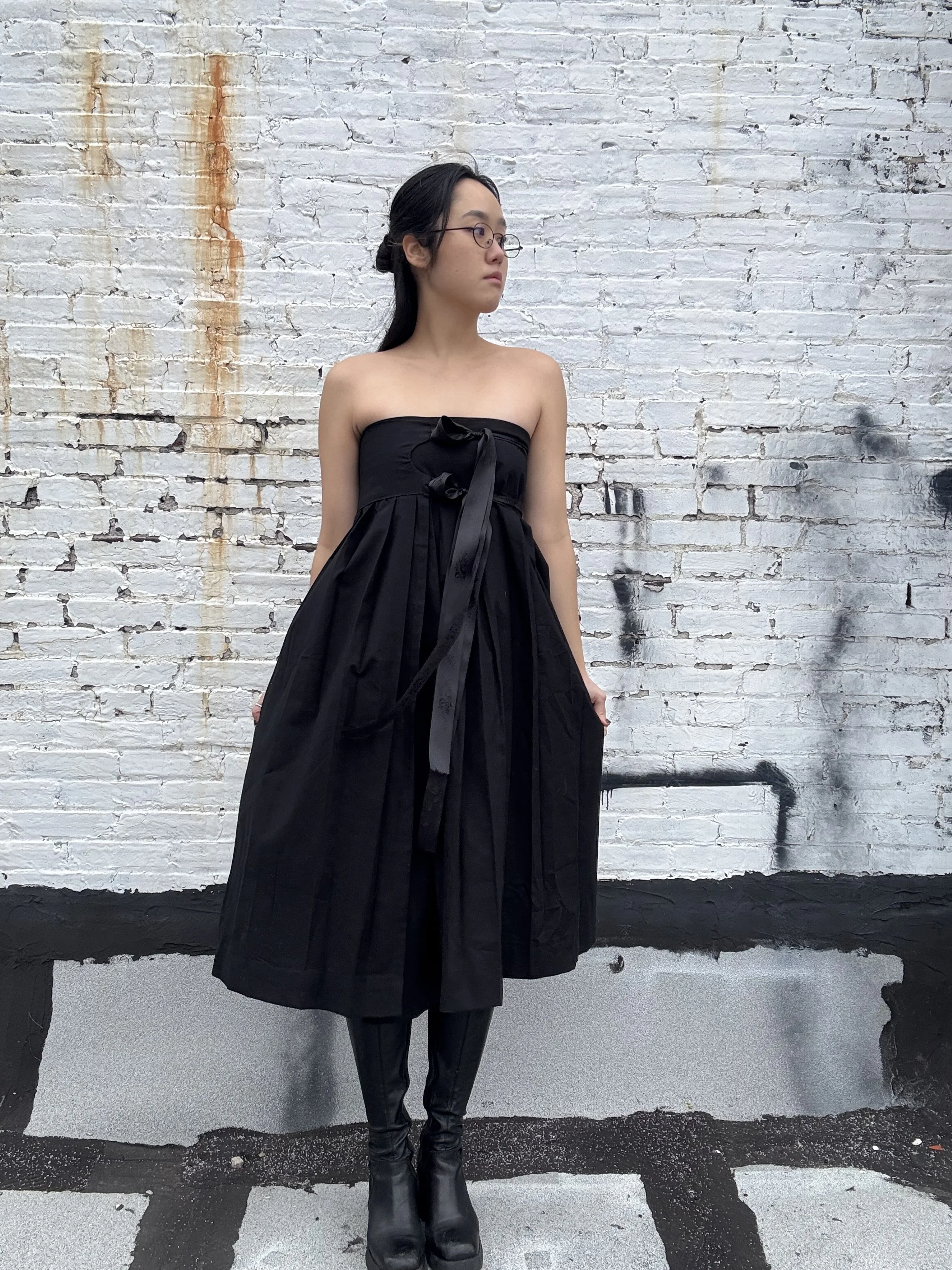 Satin Rose Tie Pleat Dress (& Skirt)