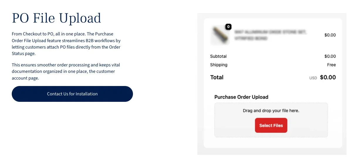 screen shot of the P.O. file upload feature in the Unified Commerce Suite