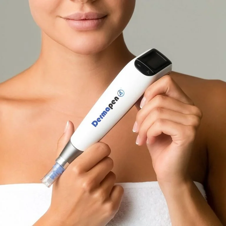 „Tratament de mezoterapie fracționată cu dispozitivul original DermaPen, utilizat pentru stimularea colagenului și rejuvenarea texturii pielii la Clinica Primera.