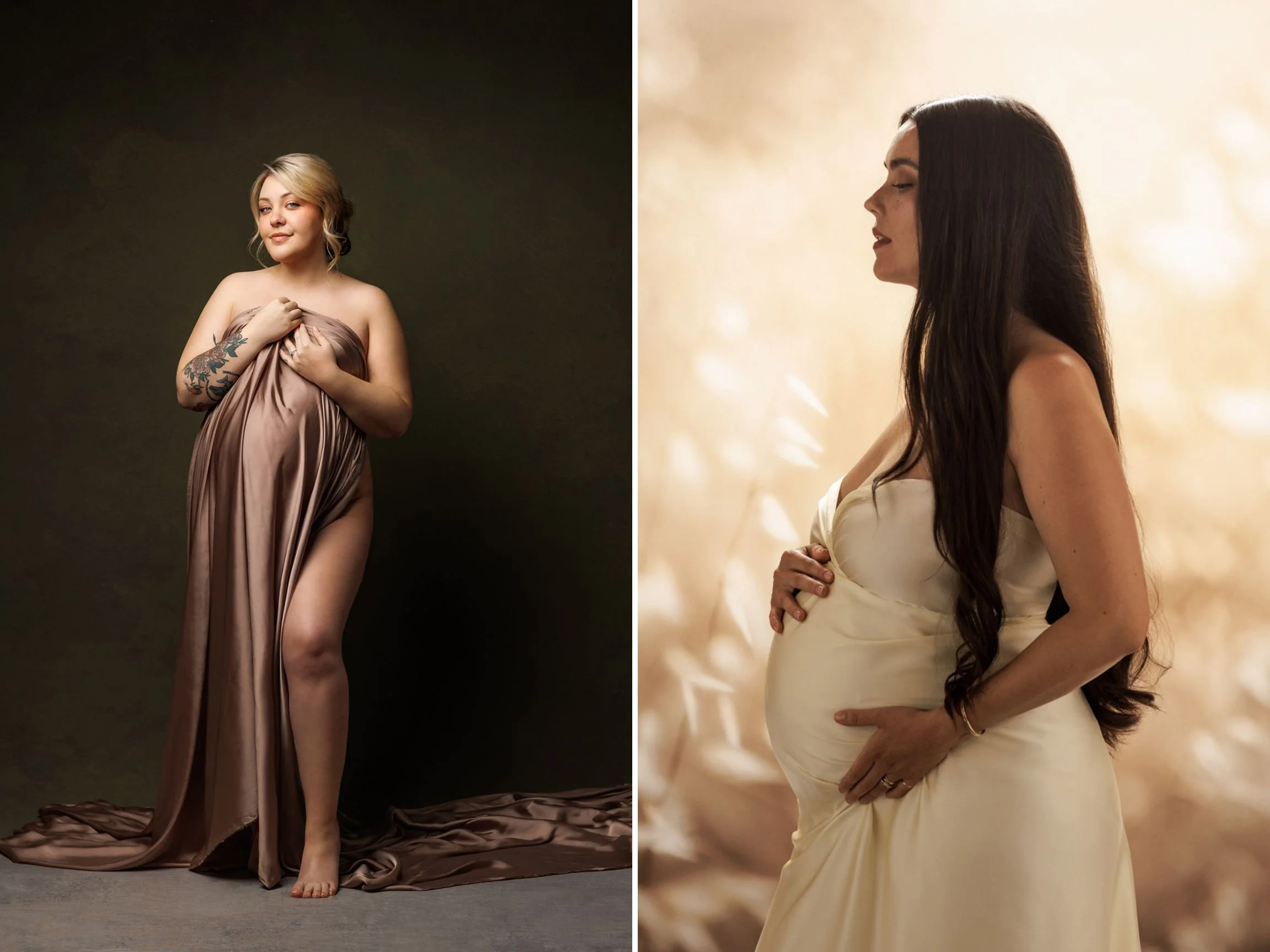 collage with examples of final images from in studio maternity sessions