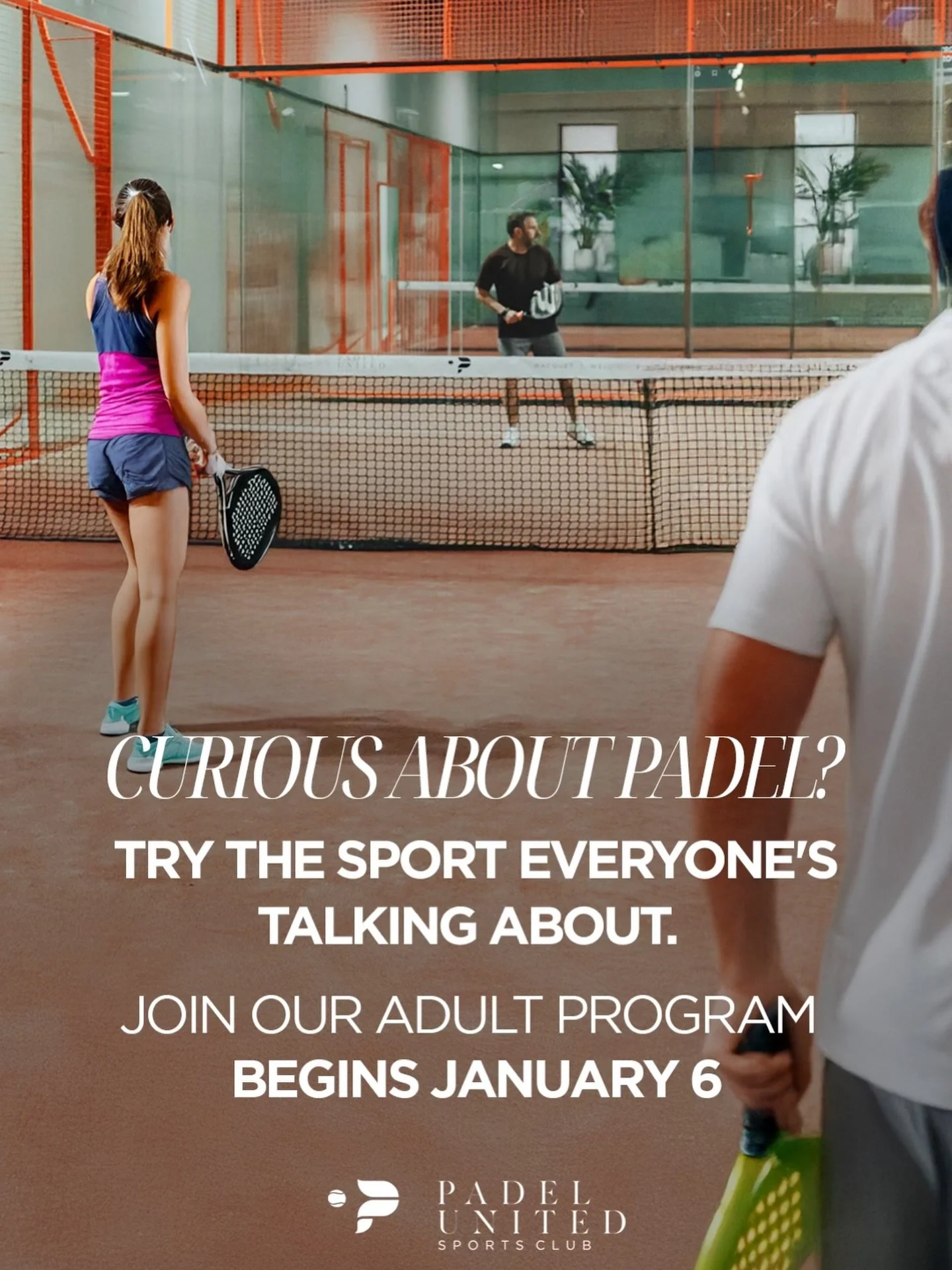 New to padel? Our 10-week Adult Padel Program is the perfect place to start &mdash; no experience needed.
Training begins January 6 and is designed to help you learn the fundamentals, build confidence, and practice in a fun, small-group setting with 