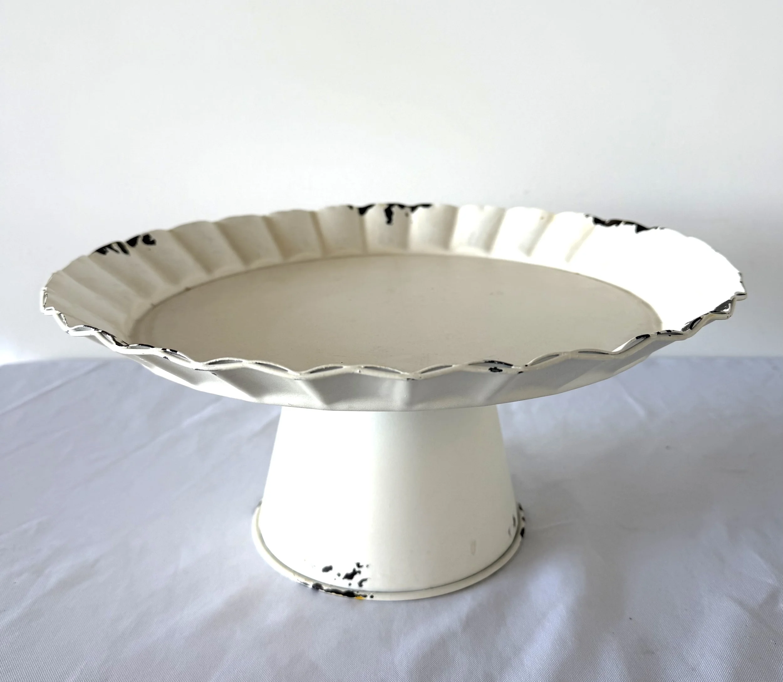 White Metal Vintage Look Dessert Stand  13"