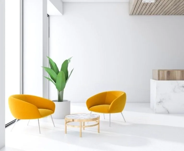 Private clinic waiting room used in patient consultations for colonoscopy procedures