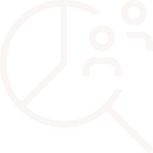 Symbol eines Makro- oder Analyse-Tools mit einer Uhr, Personen und einer Lupe.