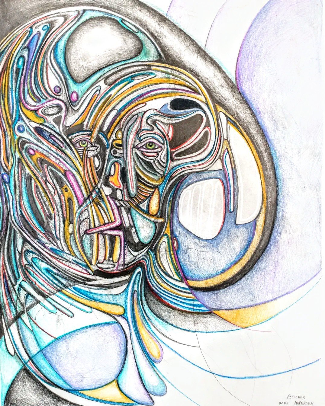 Untitled Face, graphite and colored pencil, 16x20 in.