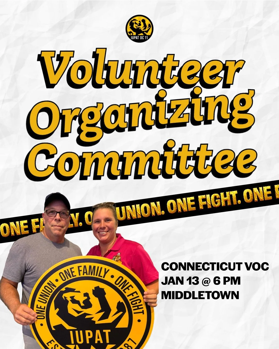 Your voice, experience, ideas, and presence MATTERS 

Make your voice heard and your presence known at our next Volunteer Organizing Committee meeting 

🗓️ January 13
⏱️ 6 p.m 
📍 Middletown, CT
✉️ Dinner will be provided so you need to RSVP (Contac