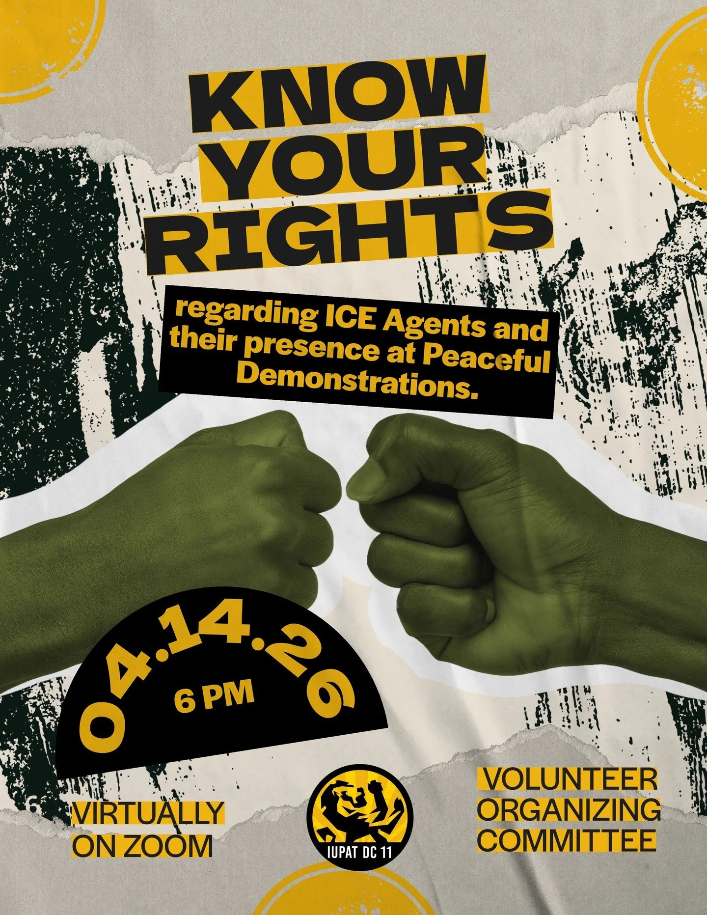 We show up on the jobsite. We show up for our communities. And right now, we need to show up informed.

Our VOC is hosting a Zoom this coming Tuesday, April 14 at 6PM with guest speaker Chris Mattei on Know Your Rights, specifically around ICE agents