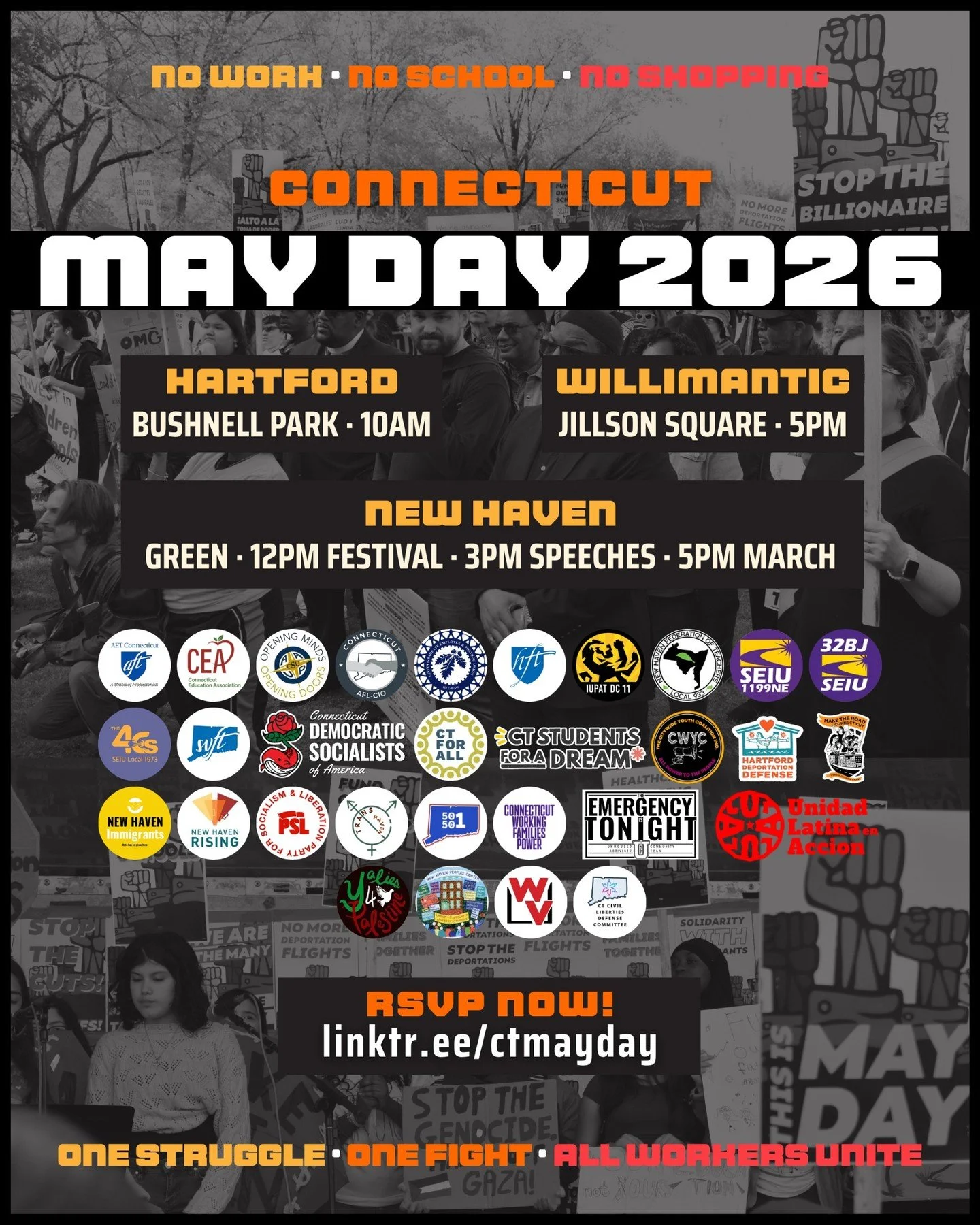 May Day is the day all of us workers unite!

Join us on the New Haven Green on May 1 for our IUPAT Day of Action

👊 3 p.m - speeches
👊 5 p.m - march

One struggle, One Fight, All Workers Unite

_________________________________

&iexcl;El Primero d