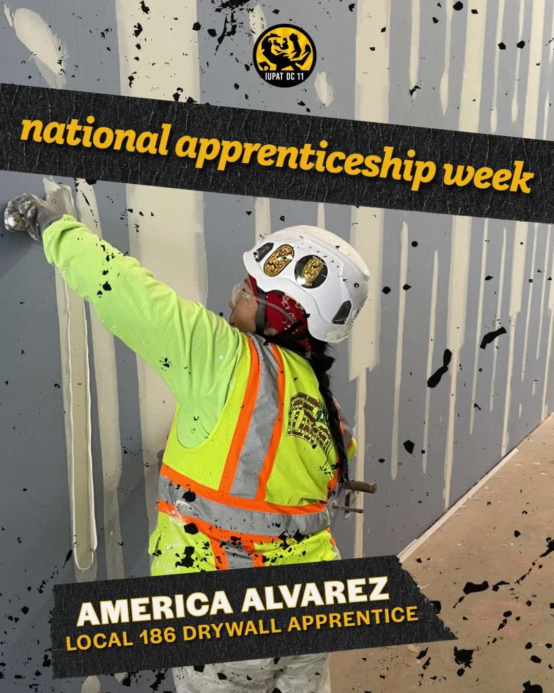 This is America Alvarez.

She's a Local 186 Drywall Apprentice working on the Northeast Middle School project in Bristol, CT for Acoustics Inc. &mdash; and she's exactly the kind of person we want to kick off National Apprenticeship Week celebrating!