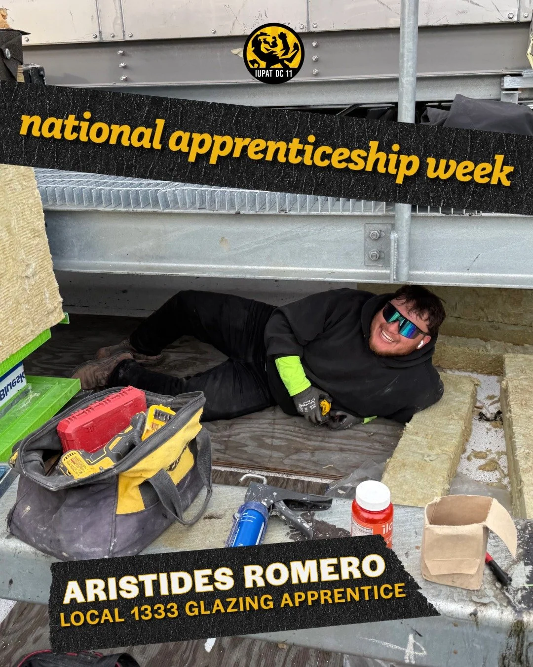 Tight squeeze but a big smile for Aristides!

Aristides is one of our Local 1333 glazing apprentices, and is here tucked into a tight spot on the job and smiling like he's exactly where he wants to be.

Because he is.

Sometimes that's the thing peop