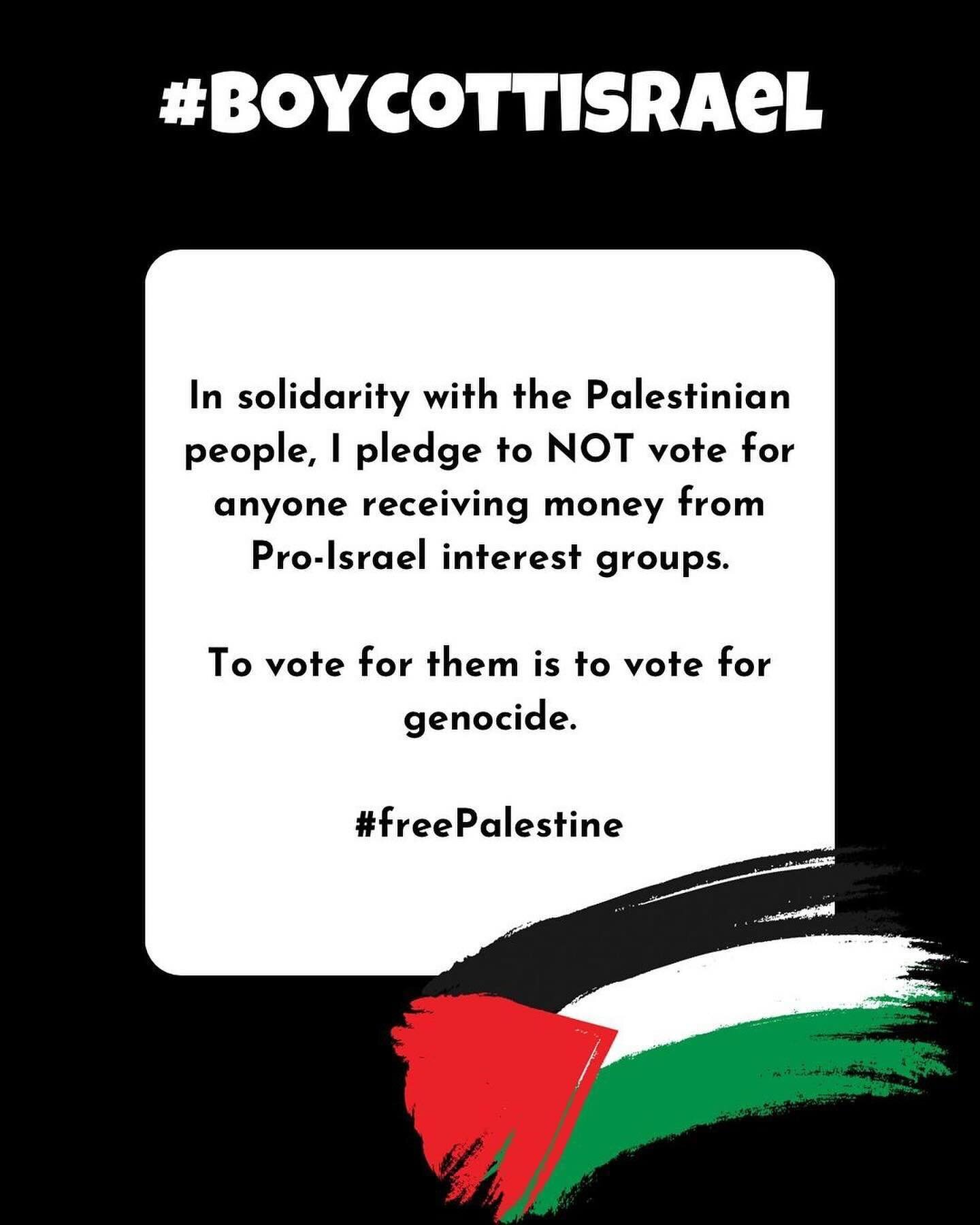 Posted @withregram &bull; @the_rebellious_history_teacher In solidarity with the Palestinian people, I pledge to NOT vote for anyone receiving money from Pro-Israel interest groups.

To vote for them is to vote for genocide.

@repmikegarcia you have 
