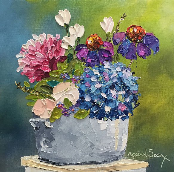 "Buenos días alegría". Óleo sobre tela, técnica espátula 20 x 20 cm.