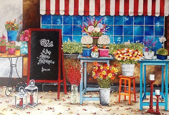 "La Floreria de Maly". Óleo sobre tela, tecnica espatula 165 x 110 cm.