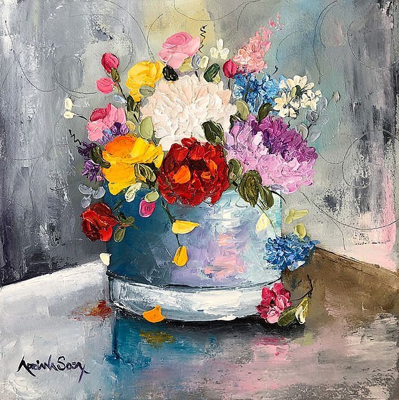 "Buena compañía". Óleo sobre tela 30 x 30 cm.