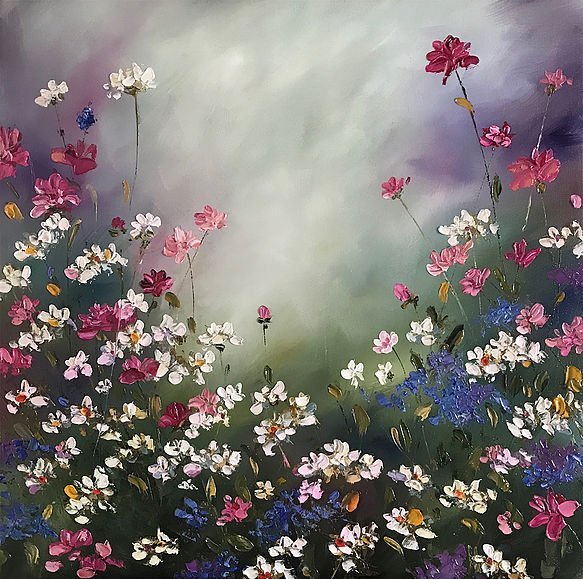 "Por la ruta de las flores". Óleo sobre tela 40 x 40 cm.