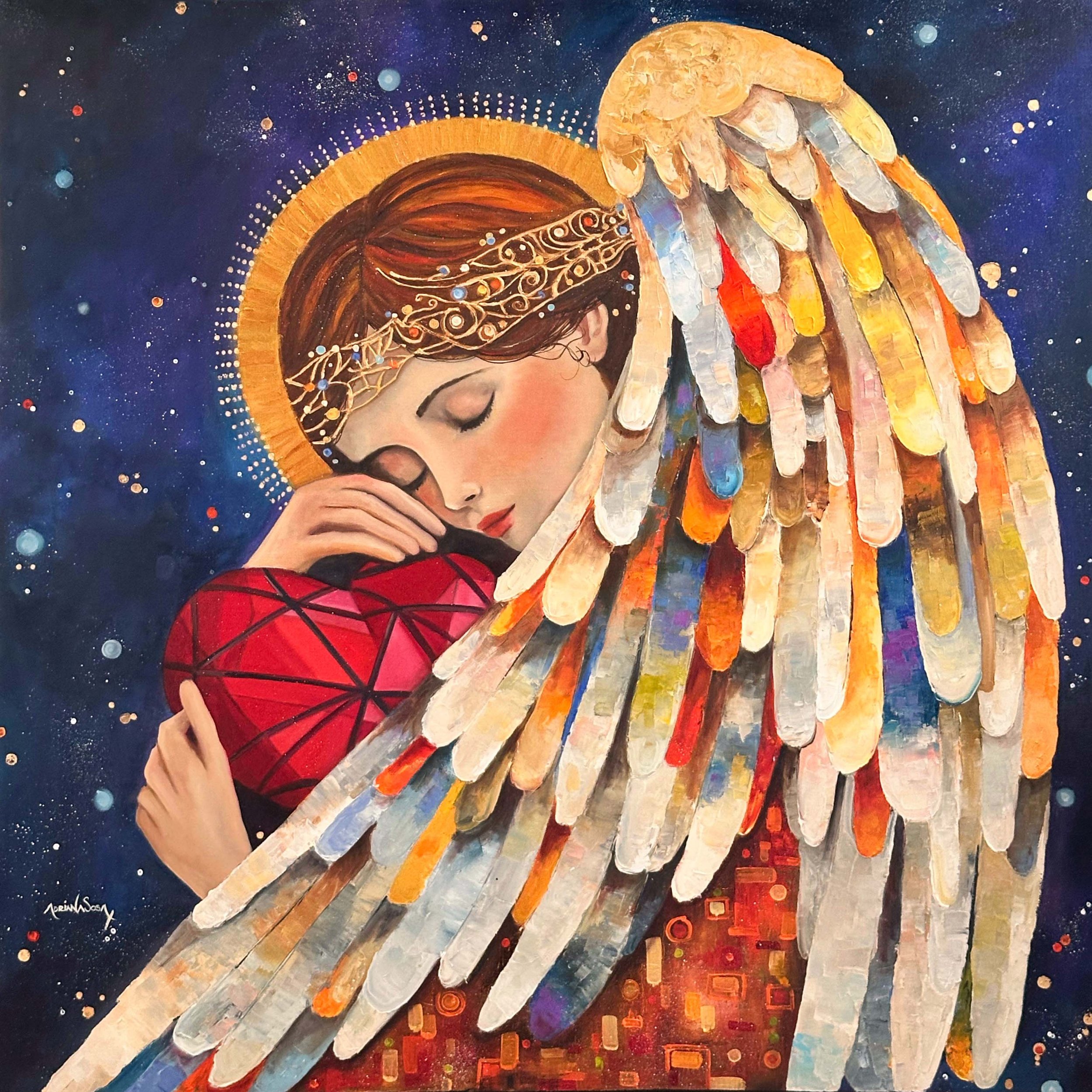 "Cuidando desde el corazón". Óleo sobre tela, técnica mixta, 80x80 cm. 