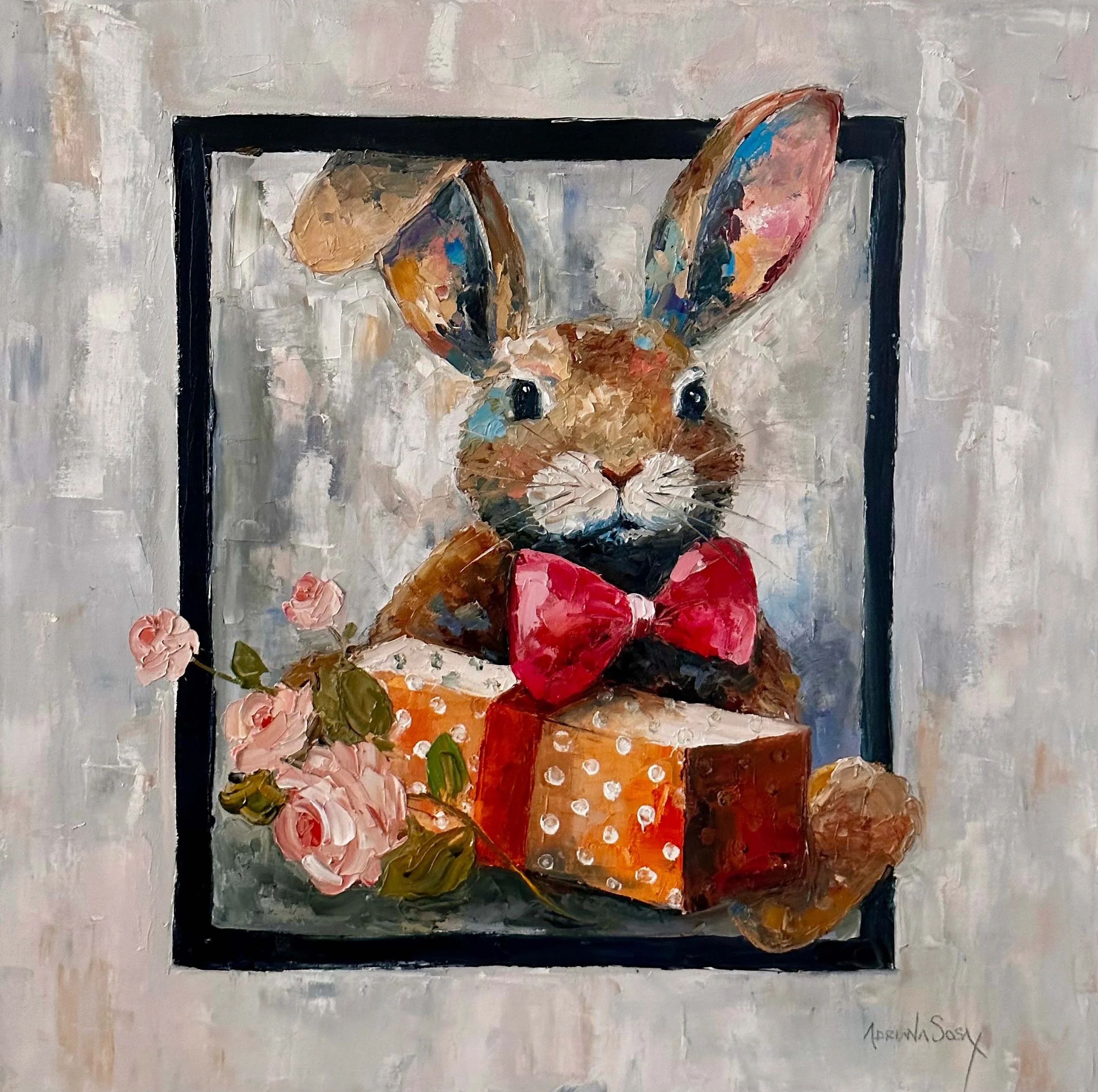 "Bigotes". Óleo sobre tela, técnica empastes, 50x50 cm. 