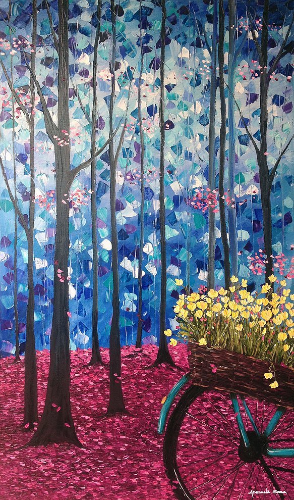 "Una simple noche de otoño" Óleo sobre tela, técnica espátula 70 x 120 cm.