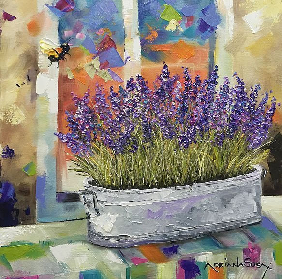 "Un regalo para mamá - lavandas" Óleo sobre tela 30 x 30 cm.
