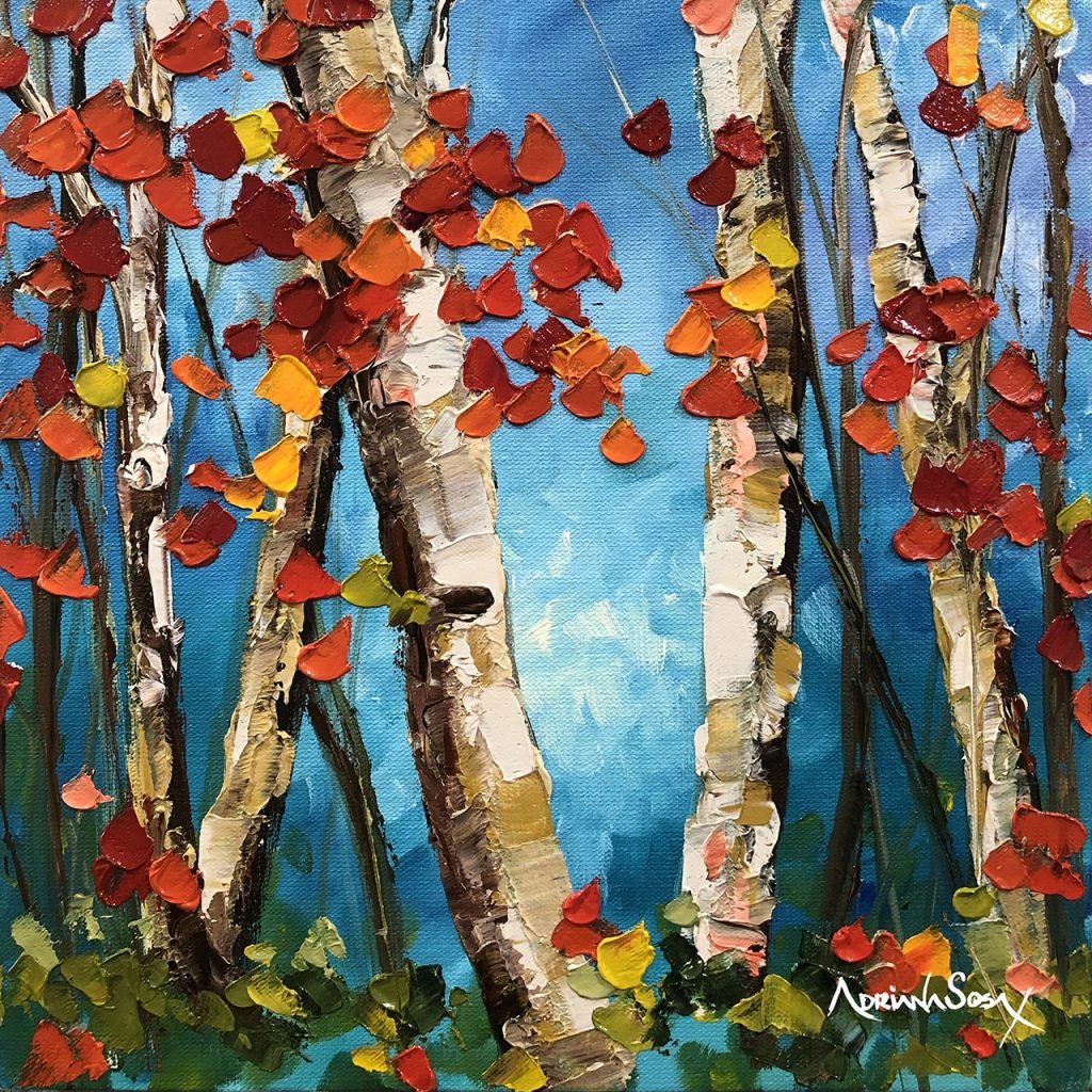 "En el bosque". Óleo sobre tela, técnica espátula 20 x 20 cm.