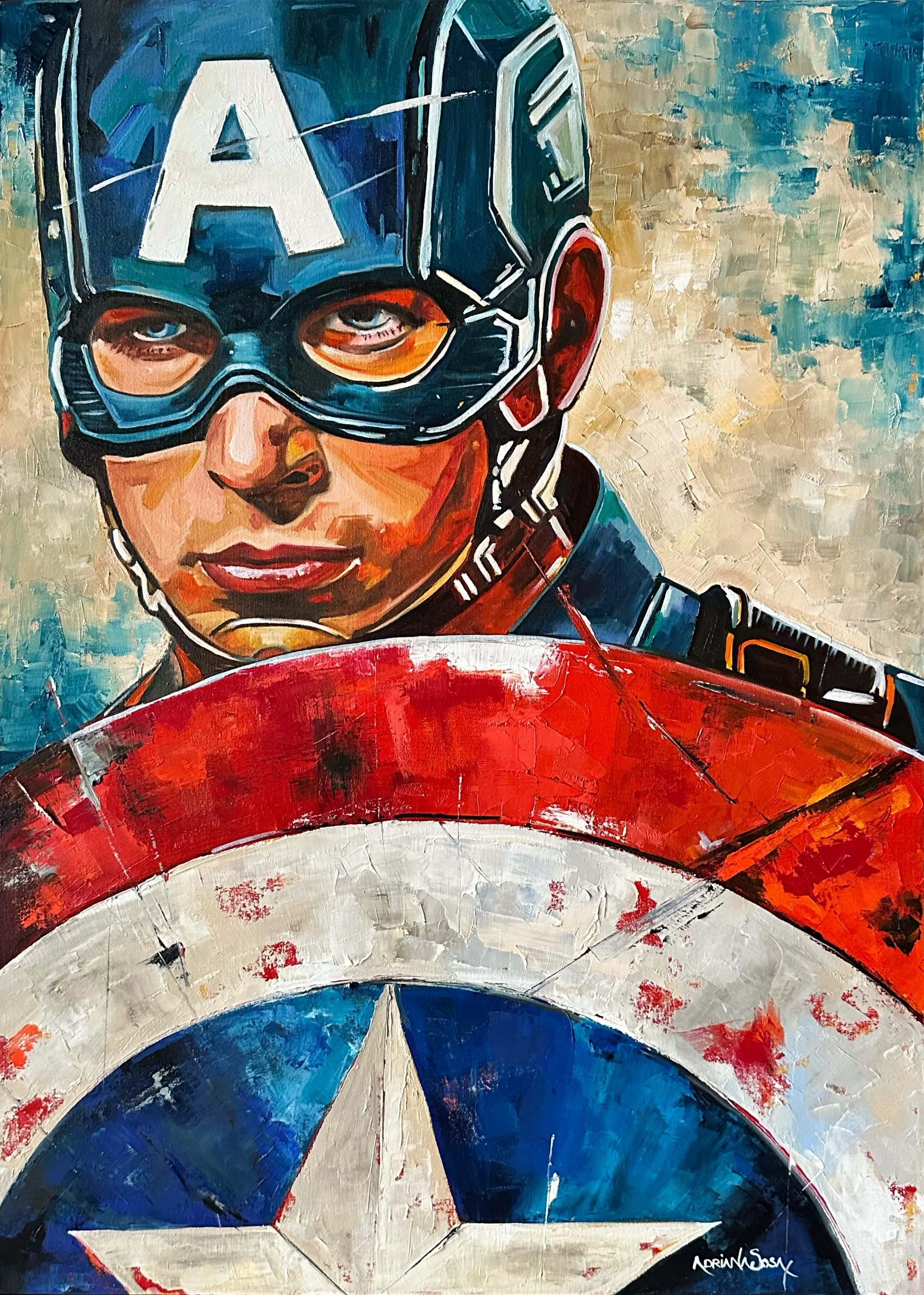 "Capitán América". Óleo sobre tela, 50x70 cm. 