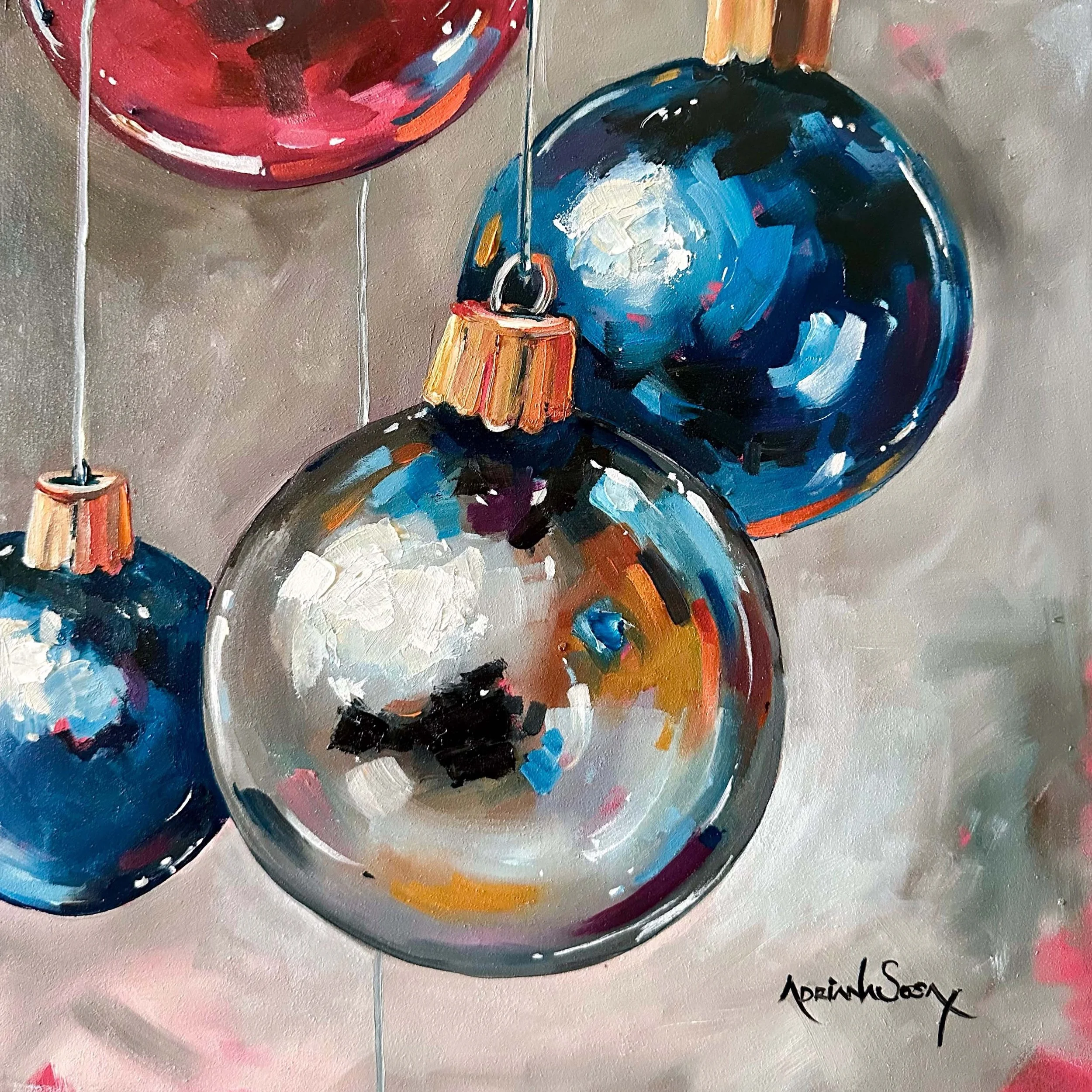 "Reflejos de navidad". Óleo sobre madera, 30x30 cm. 