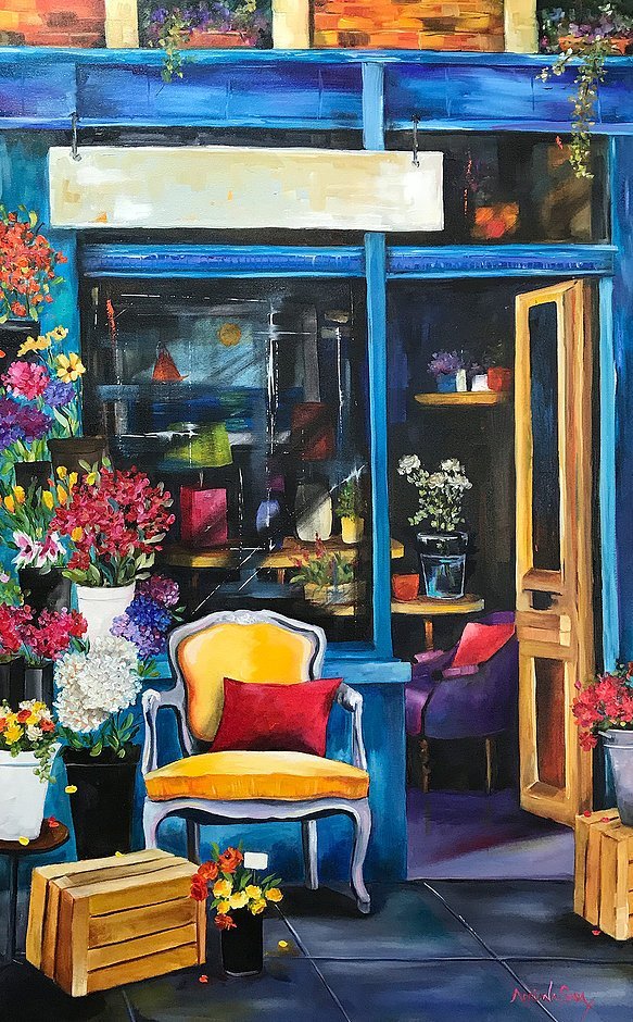 "La tienda... detalles para alguien especial. Óleo sobre tela, técnica Alla prima 50 x 80 cm.