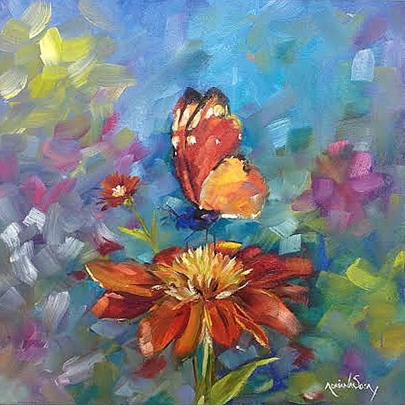 "La visita". Óleo sobre tela 30 x 30 cm.