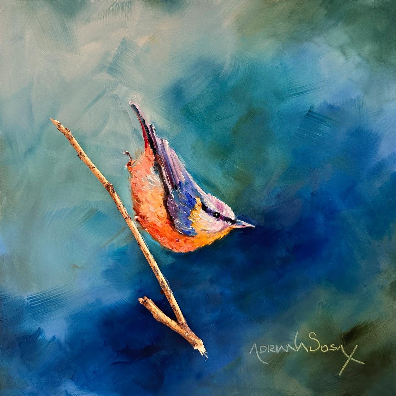 "observando el color". Óleo sobre madera 30 x 30 cm.
