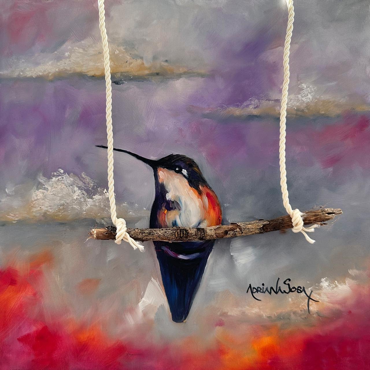 "Posando". Óleo sobre madera 30 x 30 cm.