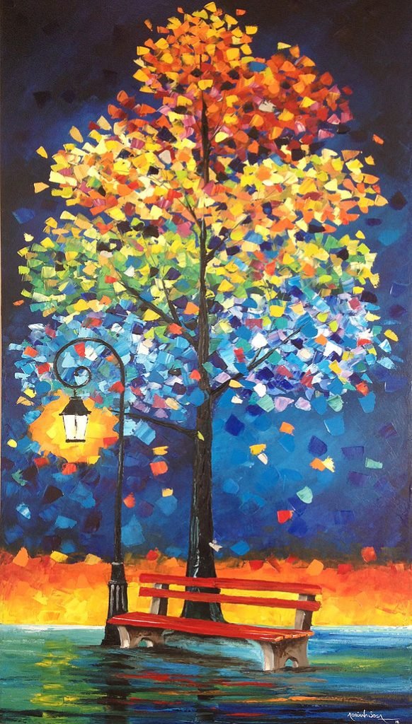 "Momentos de reflexión". Óleo sobre tela 70 x 120 cm.