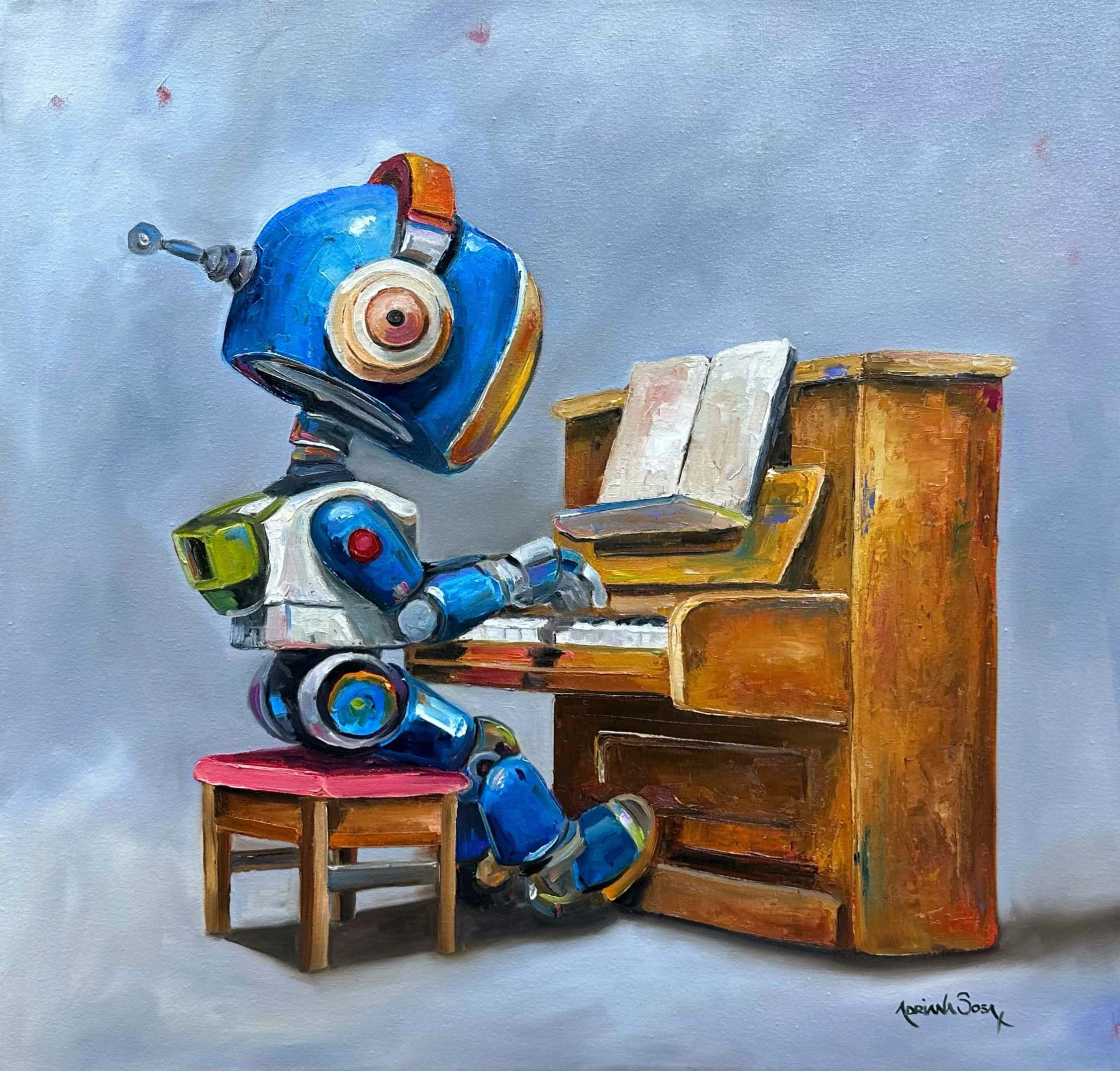 "Melodías de silicio". Óleo sobre tela, técnica espátula, 50x50 cm . 