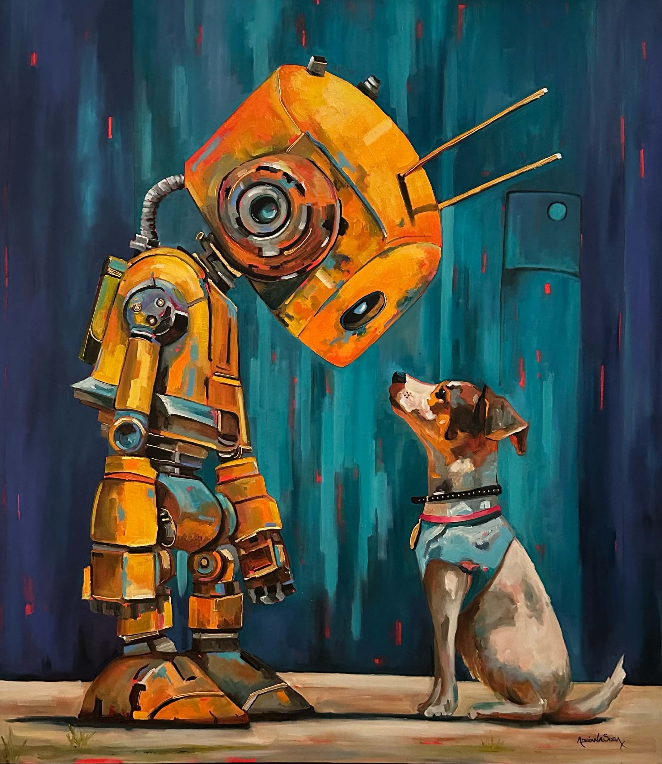 "Iniciando una amistad". Óleo sobre tela, 70x80 cm. 