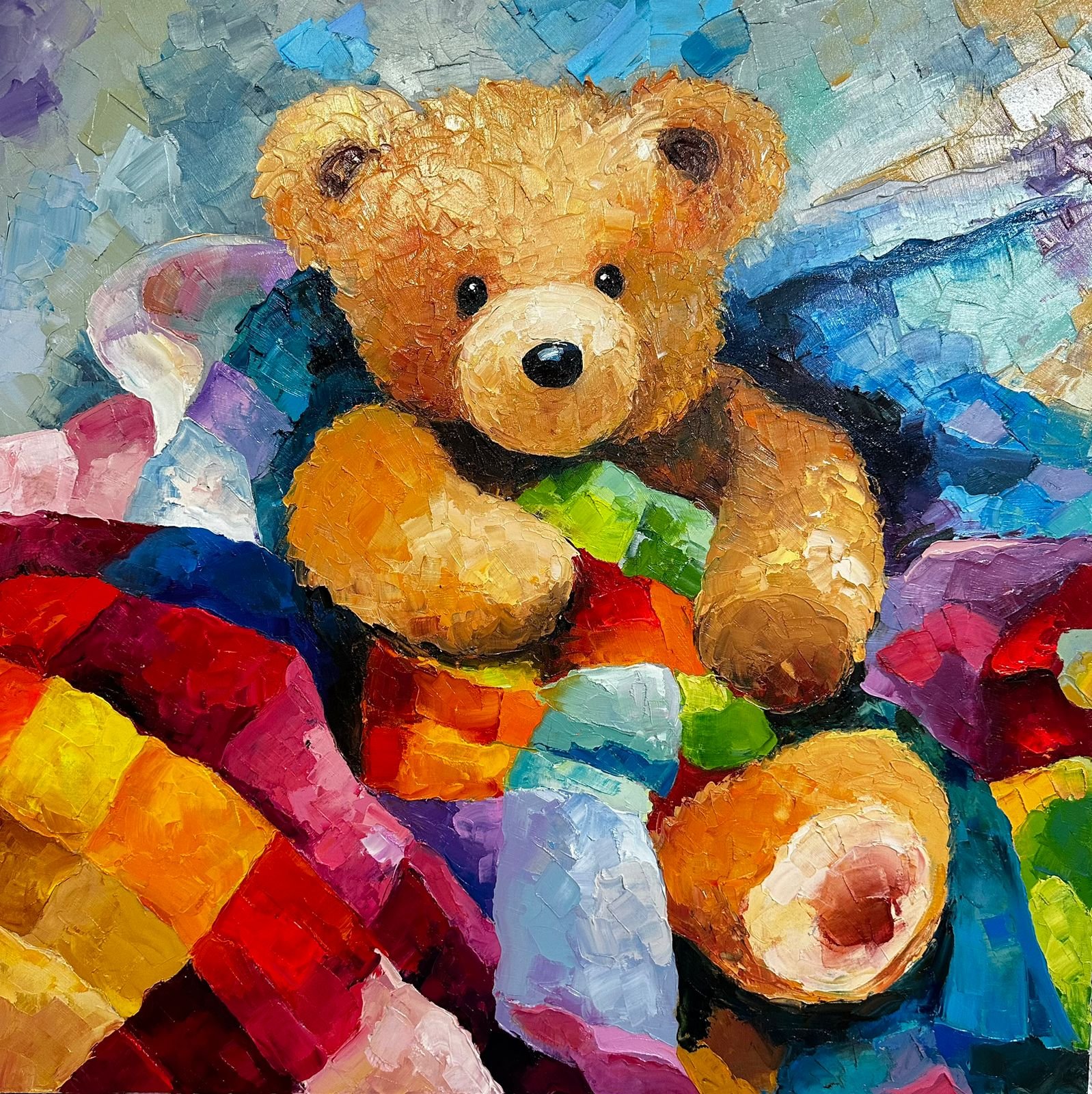 Colección Teddy "A Dormir". Óleo sobre tela, técnica empaste 30 x 30 cm.