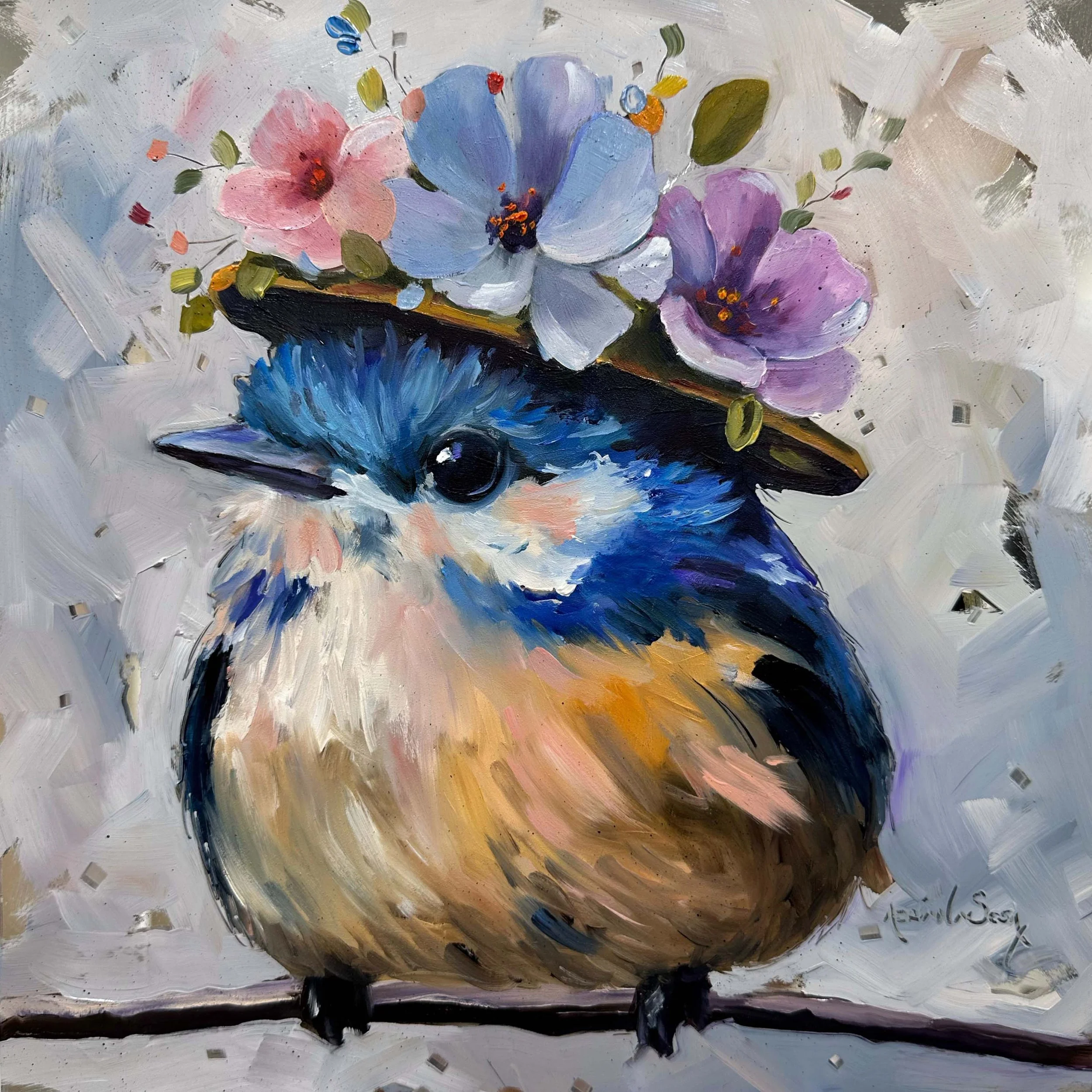 "Sombrero". Óleo sobre plexiglas plata, 30x30 cm. 