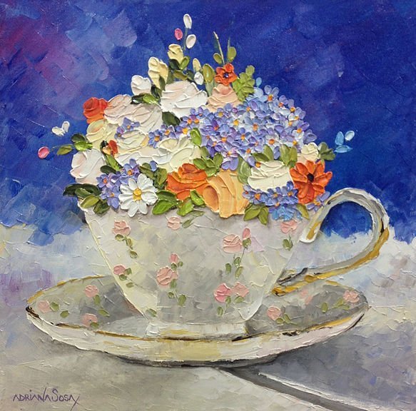 "Colección: Las taza B". Óleo sobre tela, técnica espátula 30 x 30 cm.