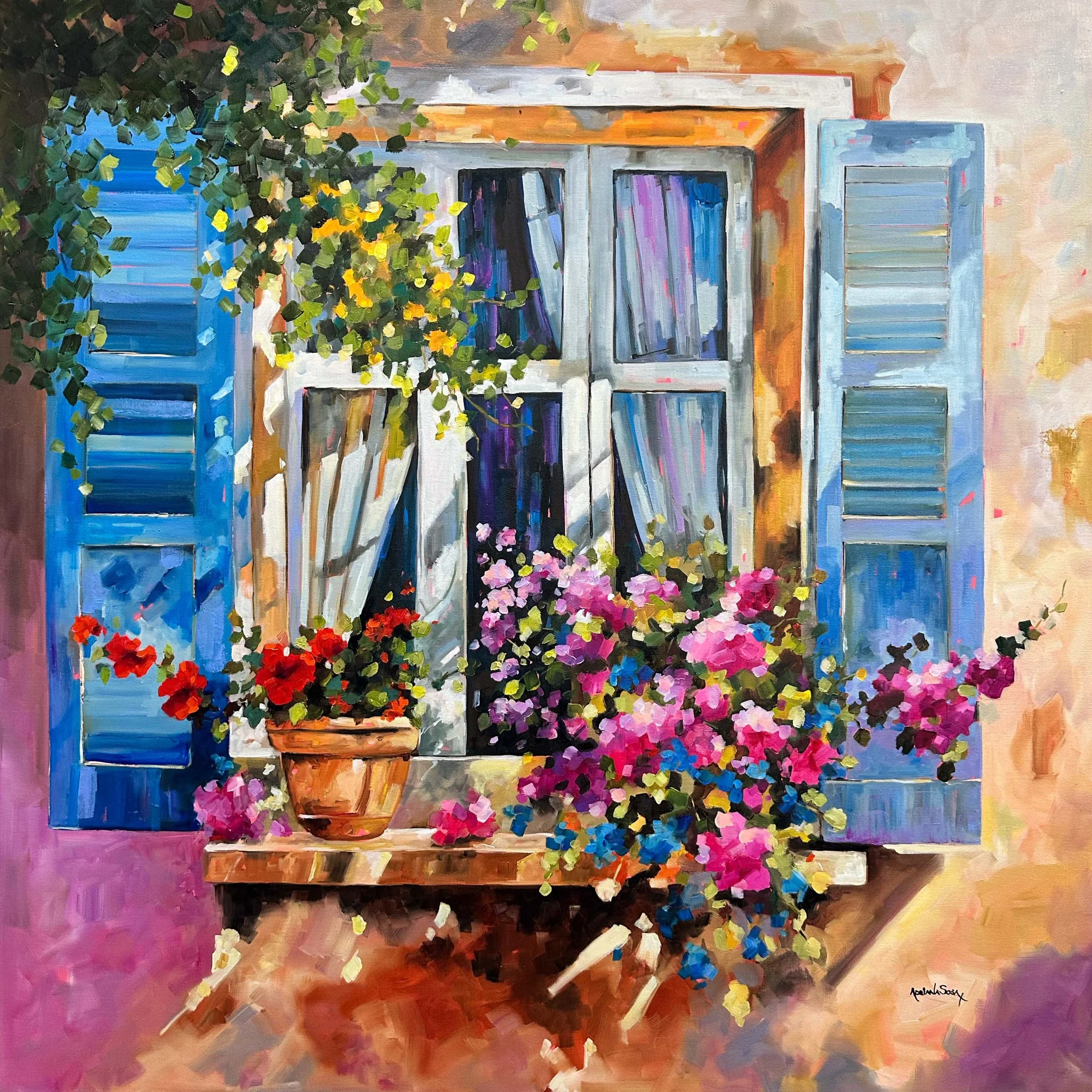 "Un nuevo día!. Óleo sobre tela, 100x100 cm.