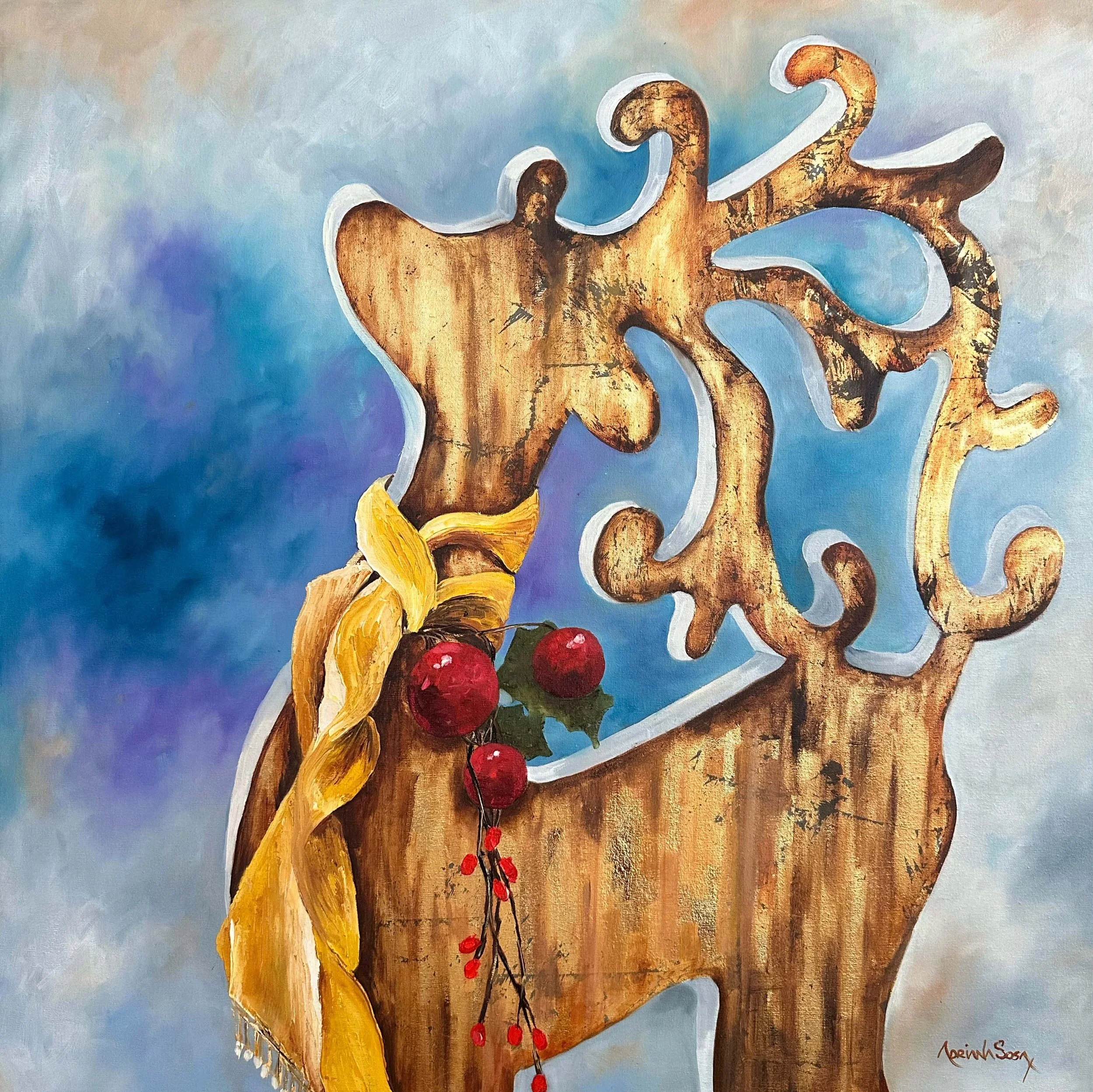 "El favorito". Óleo sobre tela con hoja de oro, 60x60 cm. 