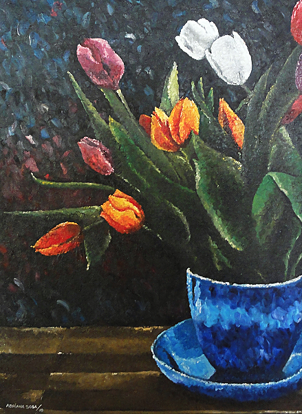 "Tulipanes". Óleo sobre tela 50 x 40 cm.