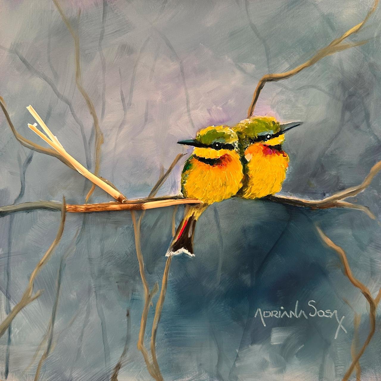 "Juntos". Óleo sobre madera 30 x 30 cm.