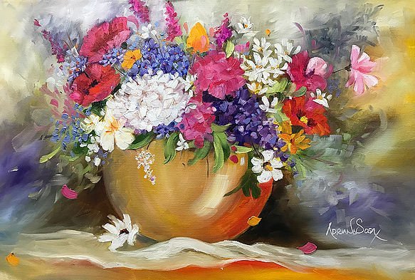 "La alegría está servida". Óleo sobre tela 40 x 60 cm.