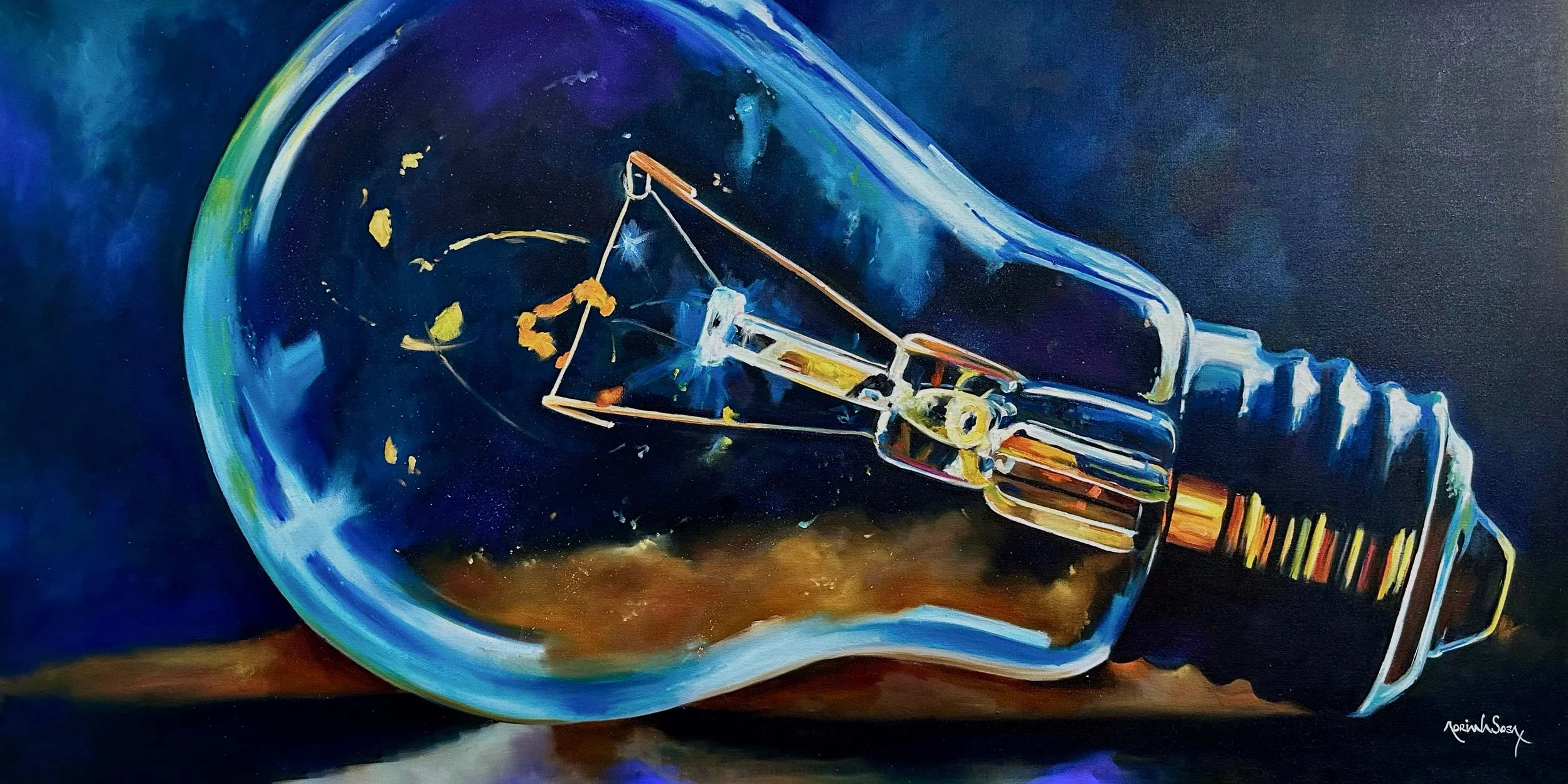 "La bombilla III". Óleo sobre tela, 50x100 cm. 